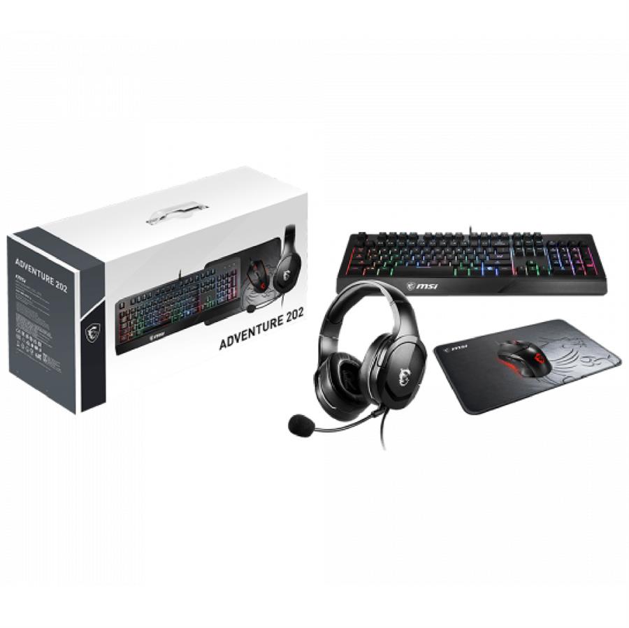 Kit Gamer MSI ADVENTURE 202 Teclado + Auriculares + Mouse + Mouse Pad Combo