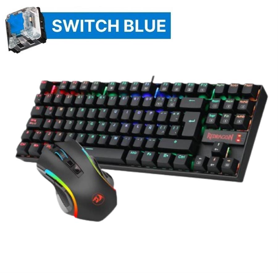 Kit Teclado Mecánico BLUE y Mouse Redragon K552RGB-BA Black 80% Ñ