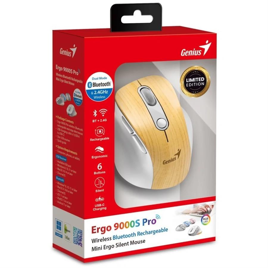 Mouse GENIUS RS2 ERGO 9000S PRO Madera | Inalambrico | RECARGABLE