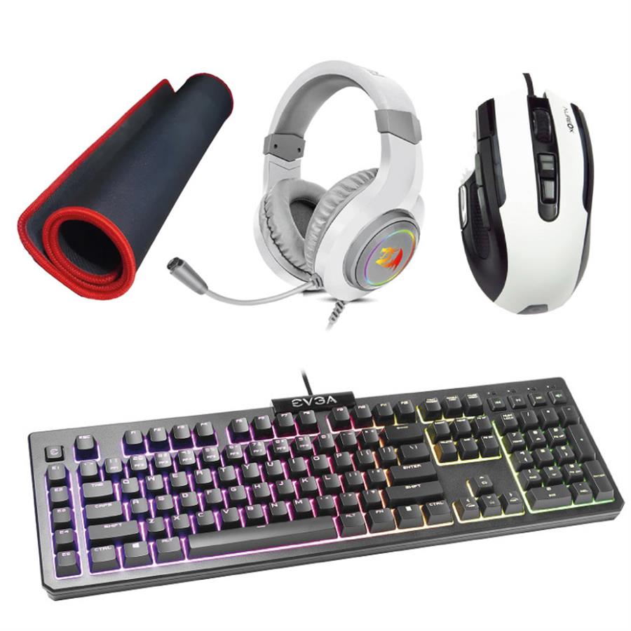 Kit 4 en 1 Teclado EVGA + Mouse Aureox | Red Dragon Auris | Pad XXL